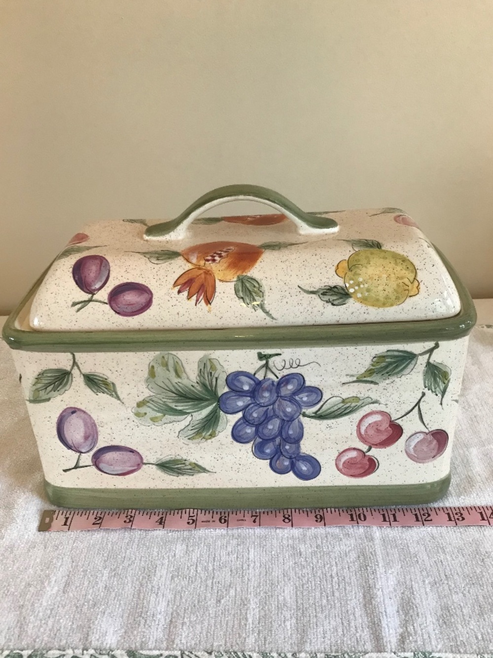 GRANDMACORE 🔥 TUSCAN COUNTRY COZY VINTAGE KITCHEN FRUIT CERAMIC BREAD BOX - Picture 2 of 14